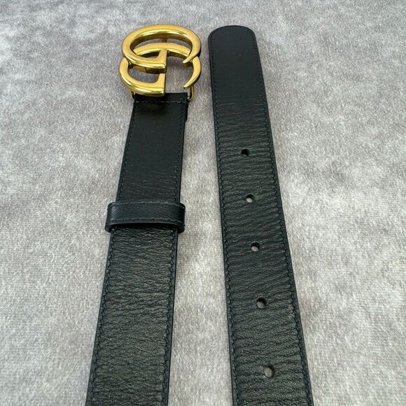 Gucci Slim Leather Marmont Gg Double Belt Black 80/32” 414516 - Picture 6 of 10